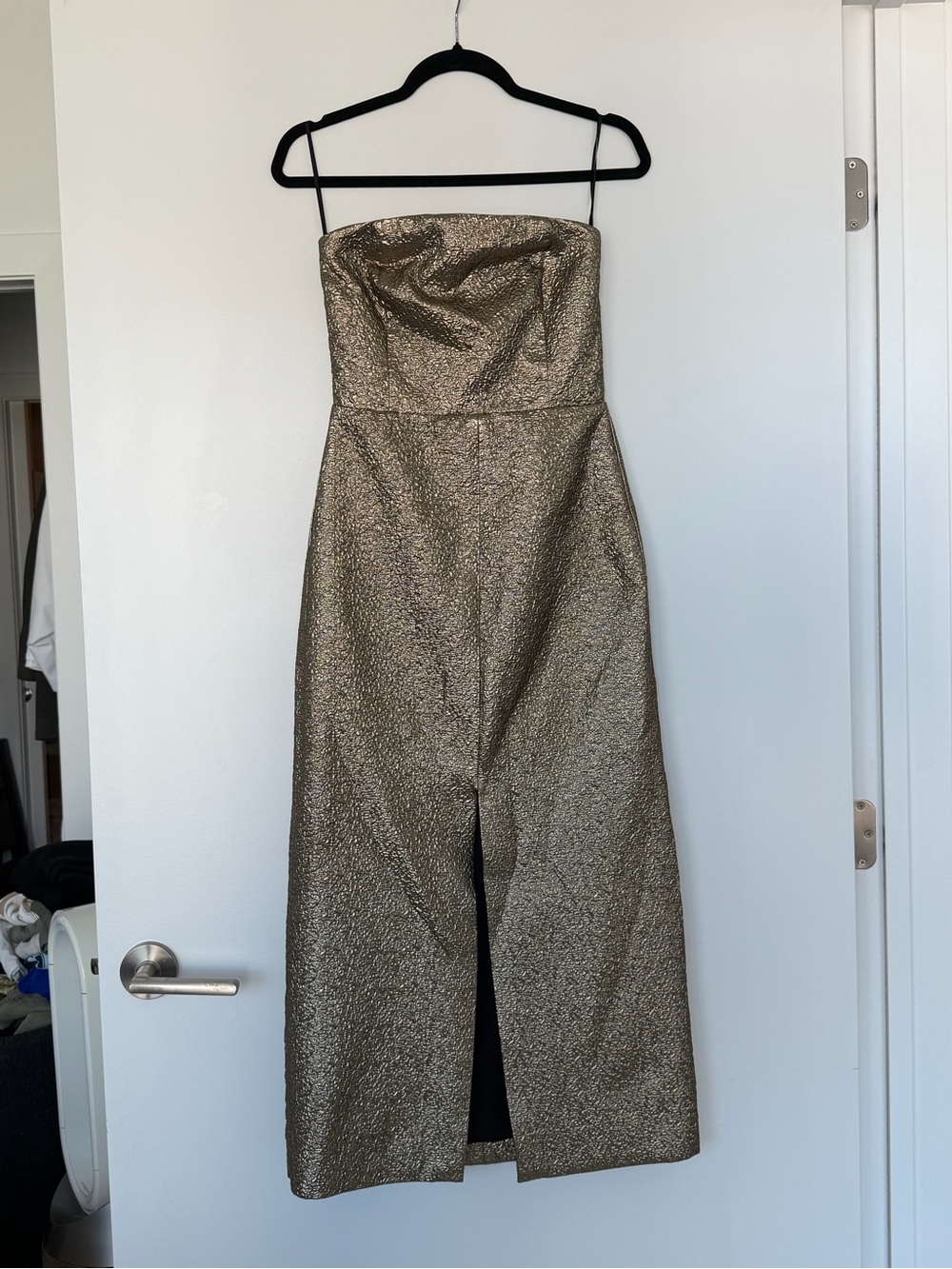 Abercrombie Strapless Metallic Gold Column Dress with Straps